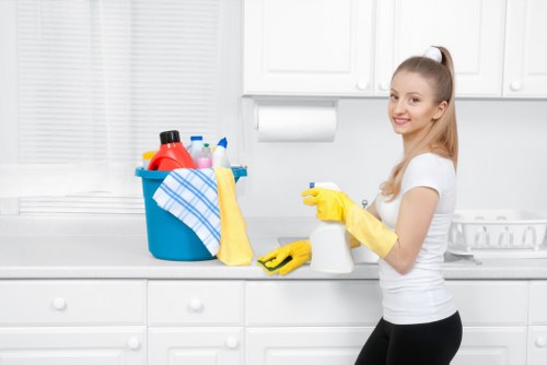 Local cleaning team maintaining a shared office in Ealing with desks and meeting rooms